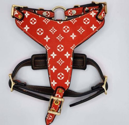 red designer dog harness